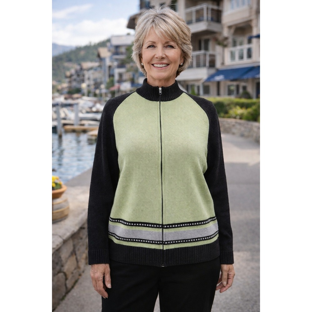 ST JOHN SPORT Womens Santana Knit Wool Blend Full Zip Cardigan Jacket Size Large